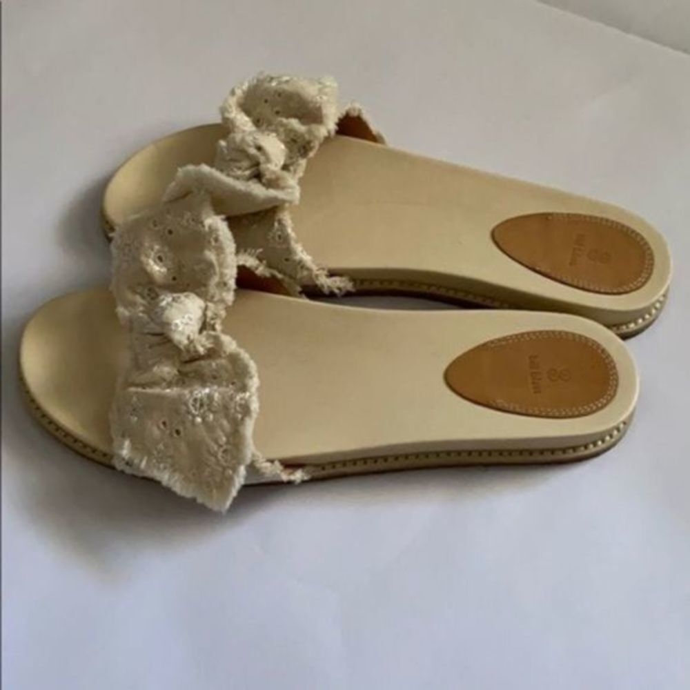 Bill Blass women’s sandals Cotton-Cream Denim Bow Slide | Size US 10 - Picture 7 of 8